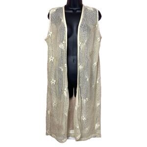 Gold Mesh One Size‎ Duster Swim Cover Up Open Front Sleeveless Seashell Resort